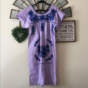 Lavender Mexican Embroidered Dress